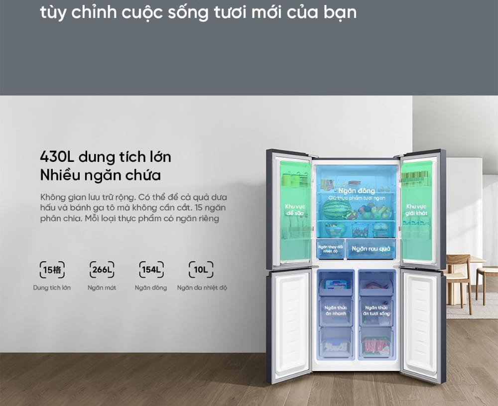 Tiện ích tủ lạnh 4 cánh 430L xiaomi