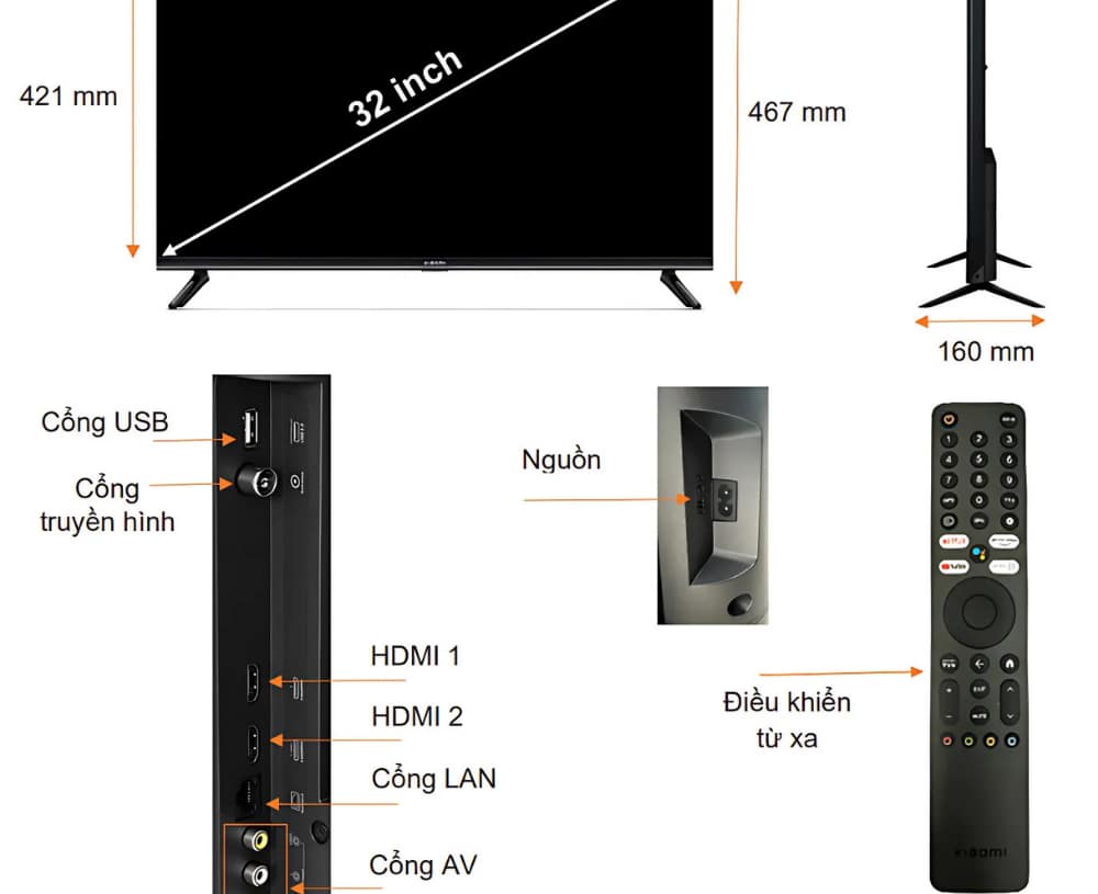 cấu tạo tivi xiaomi 32inch quốc tế