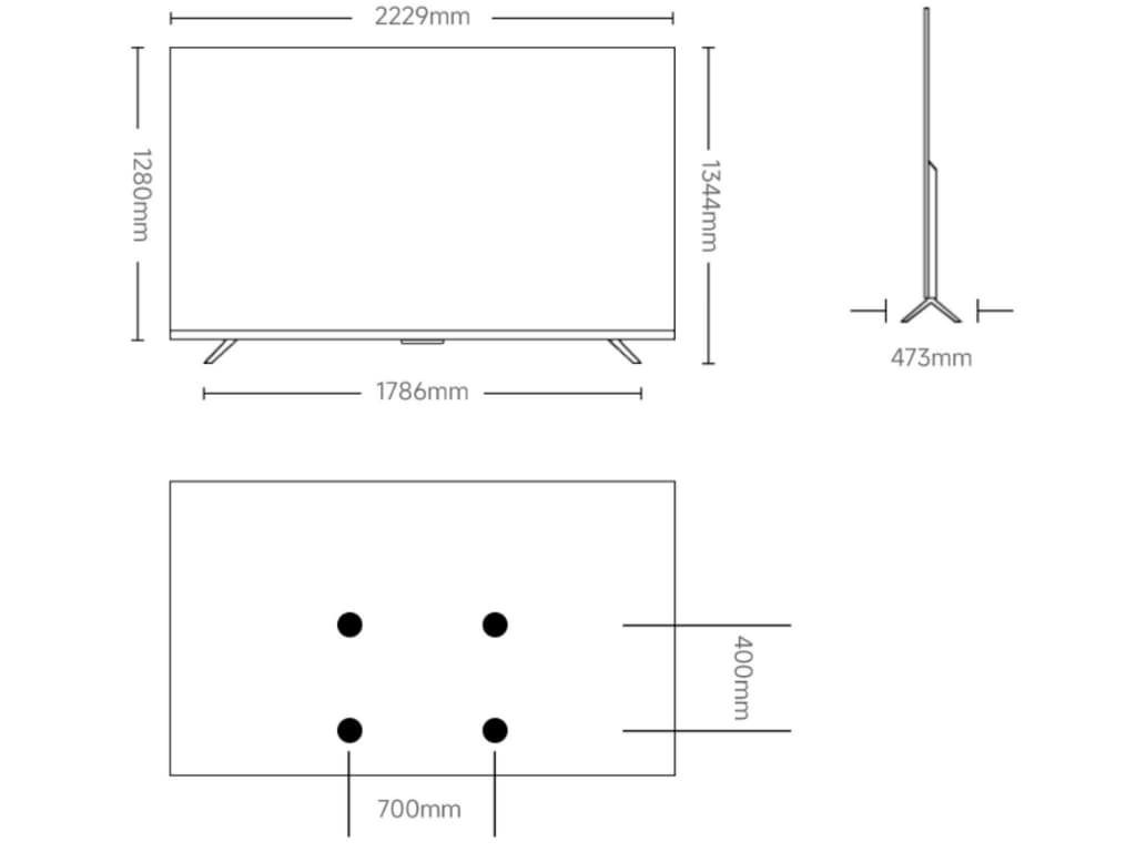 Kích thước tivi xiaomi Max 100 inch
