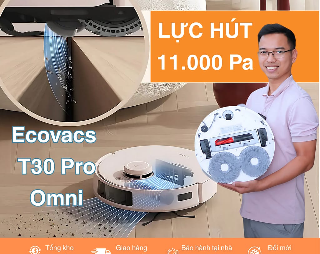 robot hút bụi Ecovacs T30 Pro có lực hút mạnh tới 11.000 Pa