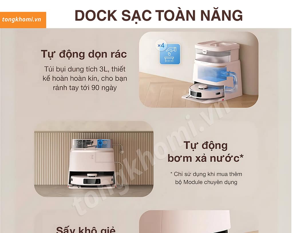robot hút bụi lau nhà T30 Pro có dock sạc toàn năng