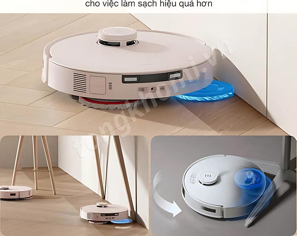 Robot hút bụi Ecovacs T30 Pro xoè giẻ lau sạch cạnh