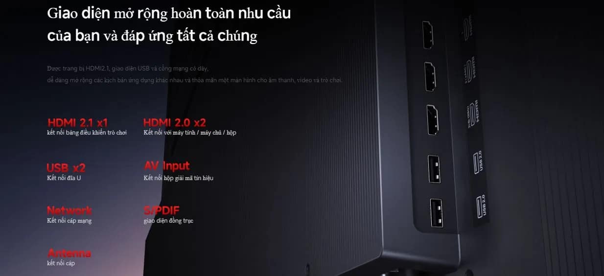 đa dạng cổng kết nối trên tivi Xiaomi Max 100 inch