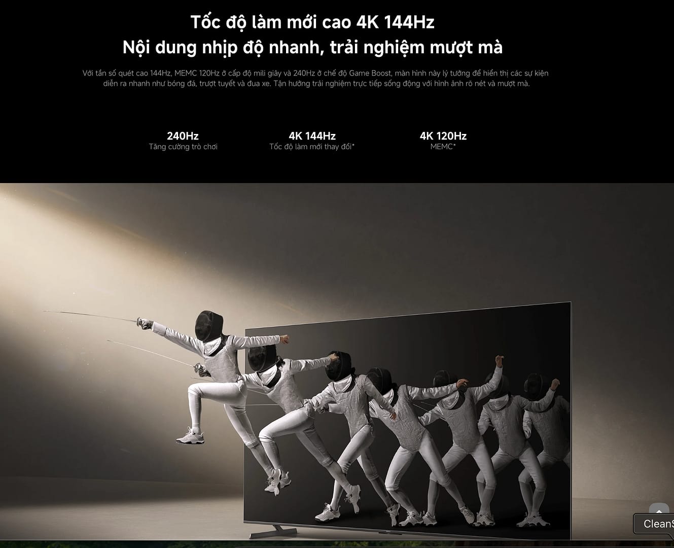 Tần số quét 144Hz cho hình ảnh chuyển động mượt mà trên tivi Max 100 inch Xiaomi