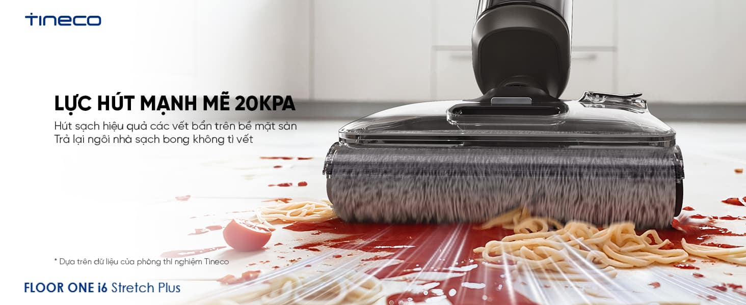 Tineco i6 với lực hút mạnh mẽ 20.000 Pa dễ dàng hút bụi mịn và rác lớn