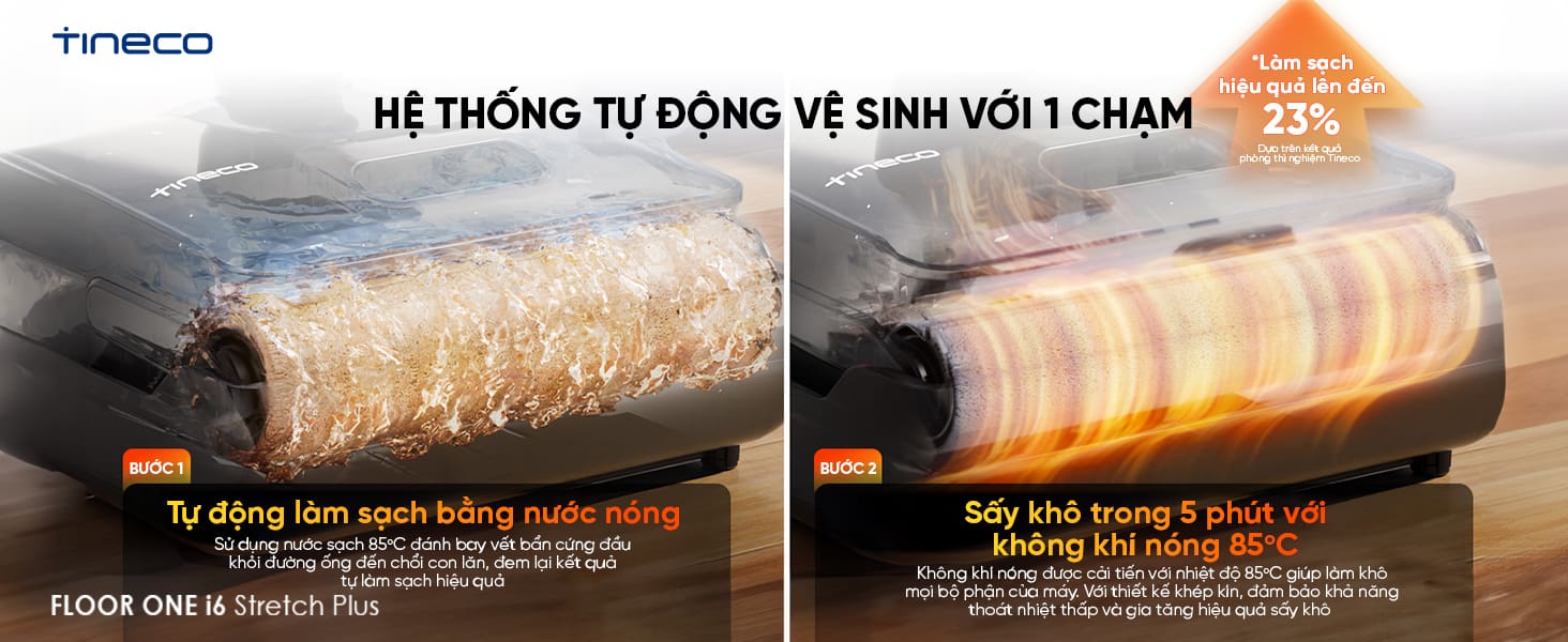 tự động vệ sinh với con lăn xoay 720 độ sạch sâu