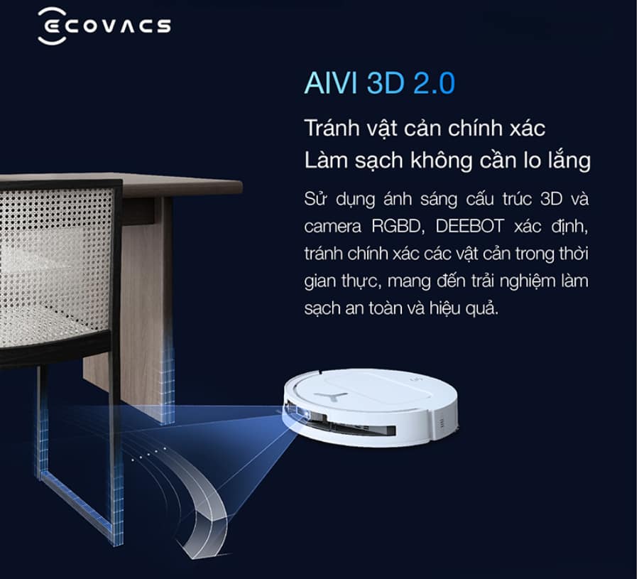 Robot hút bụi lau nhà Ecovacs T50 Pro nhận diện vật cản